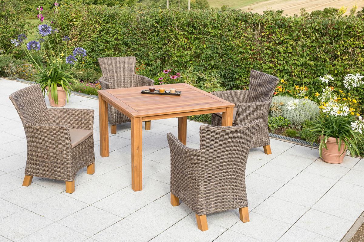 Gartengarnitur Toskana 7tlg. Holz/Kunststoffgeflecht - Naturfarben/Braun, ROMANTIK / LANDHAUS, Holz/Kunststoff - Ambia Garden