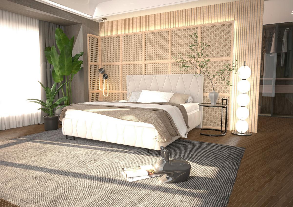 Čalouněná postel ATESSA 180x200 cm, krémová - krémová/přírodní barvy, Moderní, dřevo/textil (180/200cm)