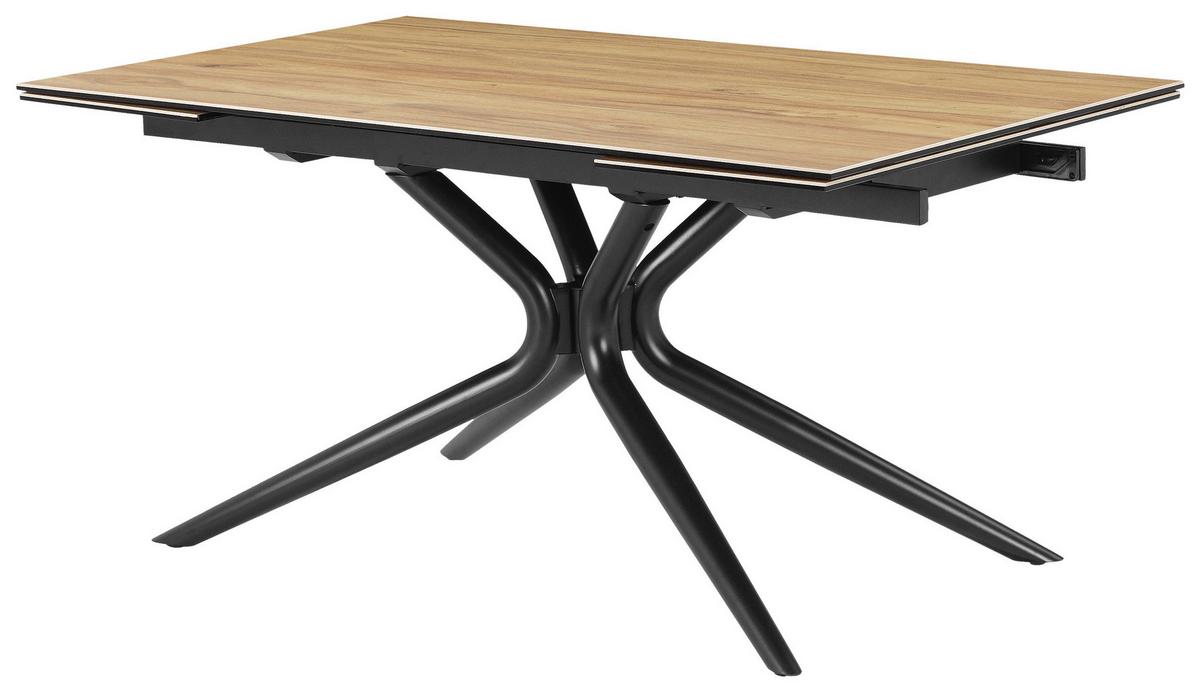 Esstisch Liana Teakfarben/Schwarz L:160-240cm - Schwarz/Teakfarben, MODERN, Glas/Keramik (160-240/90/76cm) - P & B