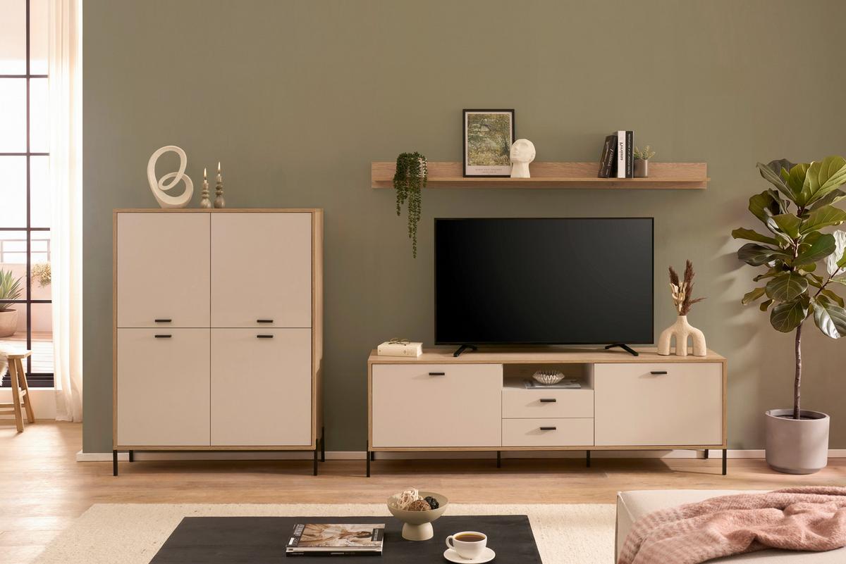 Wohnwand Fredericia Kaschmir/Eichefarben B: 320 cm - Kaschmir/Eichefarben, Design, Holzwerkstoff (320/170/40cm) - MID.YOU