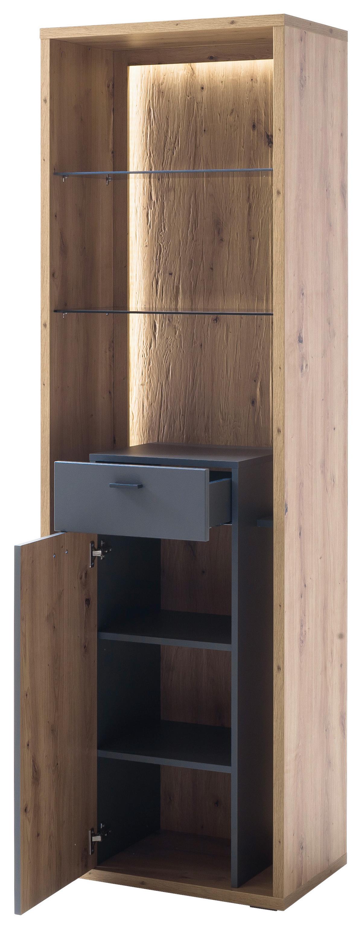 Vitrine Lizzano B: 66 Cm Grau/eichefarben - Eichefarben/Grau, Design, Glas/Holzwerkstoff (66/209/40cm) - MID.YOU