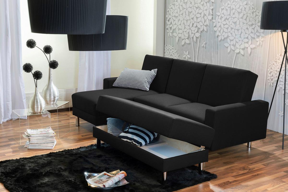 Ecksofa mit Schlaffunktion Just Fashion Schwarz - Chromfarben/Schwarz, KONVENTIONELL, Textil (152/230cm) - Max Winzer