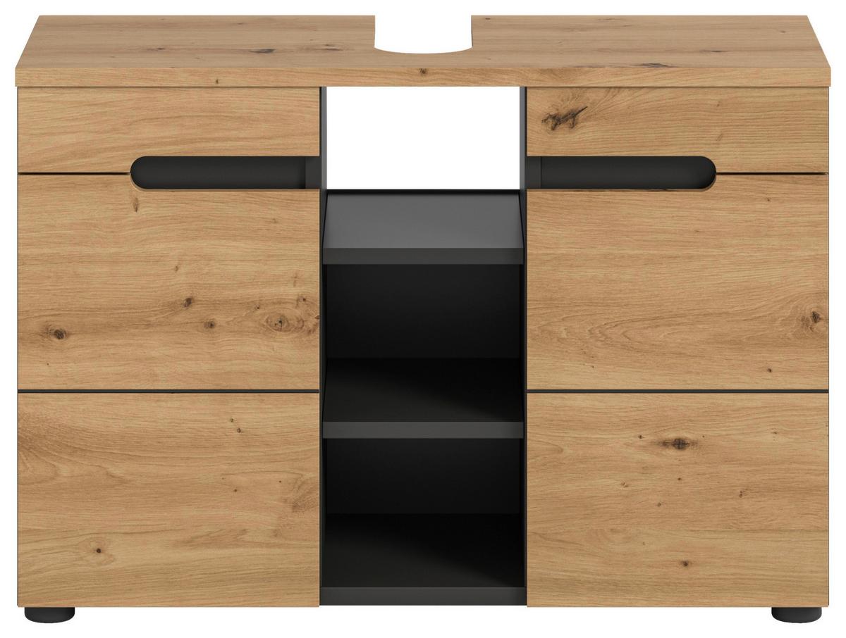 Waschbeckenunterschrank Canu Eiche Artisan Dekor Dunkelgrau - Dunkelgrau/Schwarz, MODERN, Holzwerkstoff (80/55/34cm) - MID.YOU
