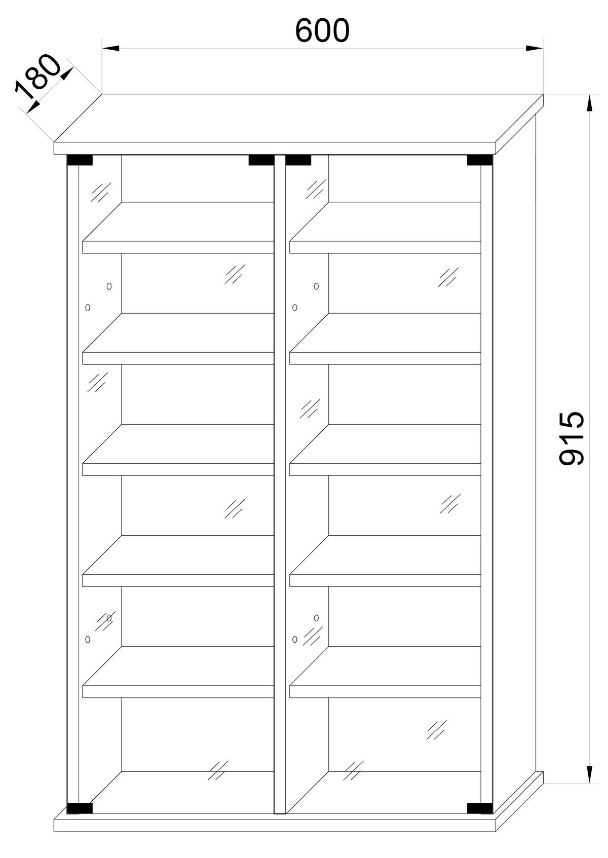 CD-Regal Tilano Anthrazit B: 60 cm - Anthrazit, Design, Glas/Holzwerkstoff (60/92/18cm) - MID.YOU