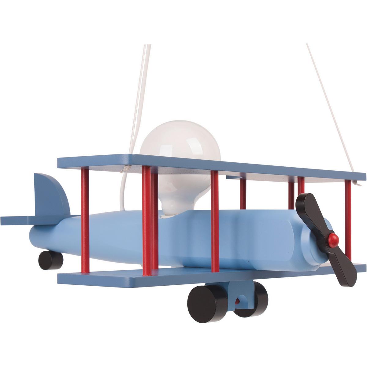 Kinderhängeleuchte Flugzeug H: 75 cm 1-Flammig - Blau/Rot, KONVENTIONELL, Holz (42/45/75cm)