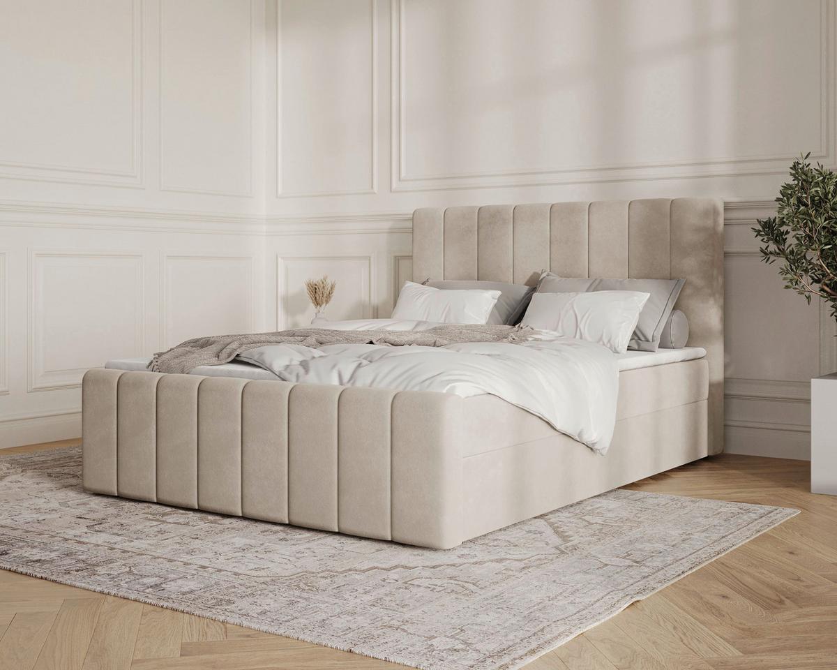 BOXBETT Lila Beige 160x200cm - Beige/Schwarz, MODERN, Holz/Kunststoff (160/200cm) - MID.YOU