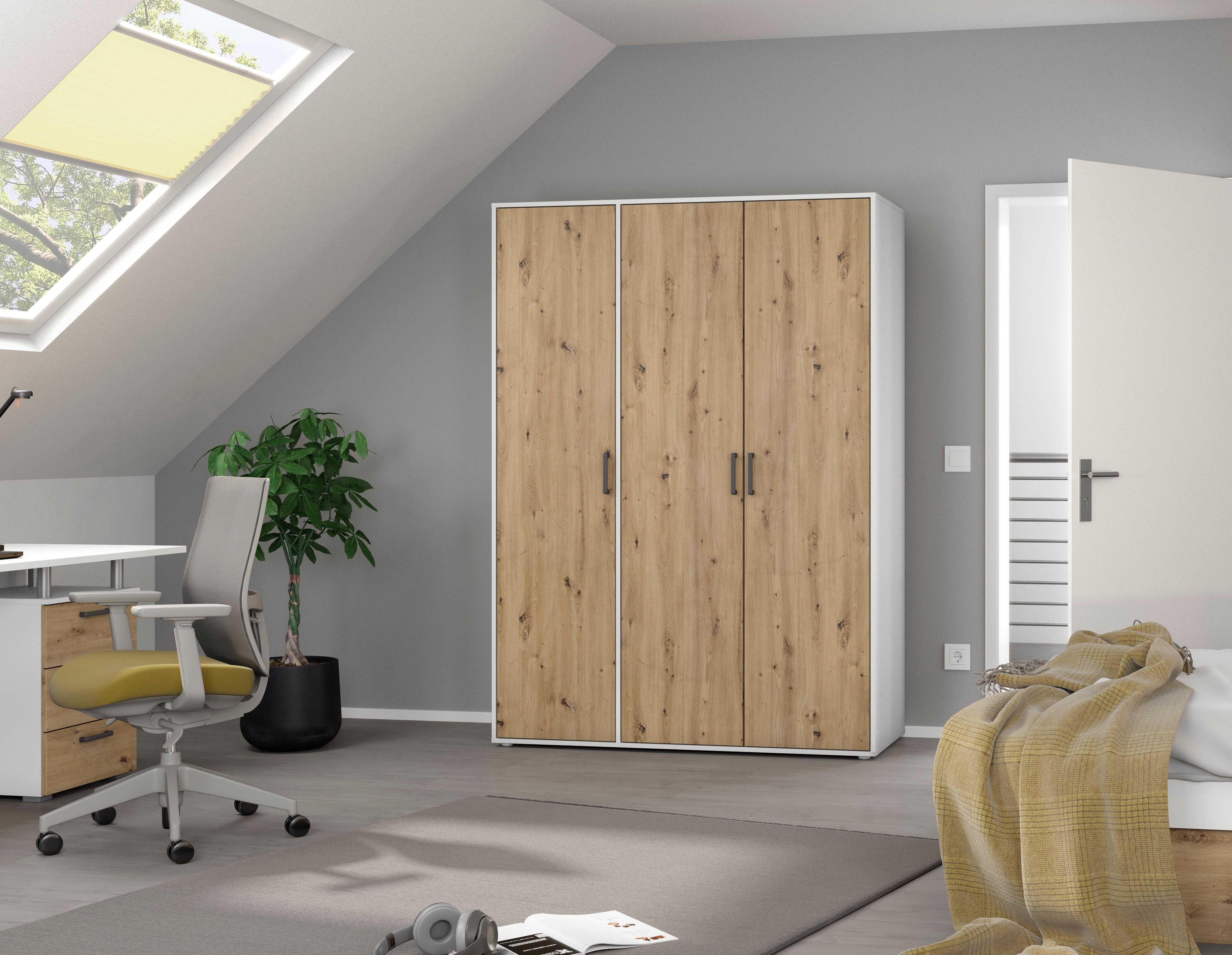 Drehtürenschrank Voyager Weiß,eiche Artisan B: 140 cm - Eiche Artisan/Weiß, MODERN, Holzwerkstoff (140/194/53cm) - Rauch Möbel