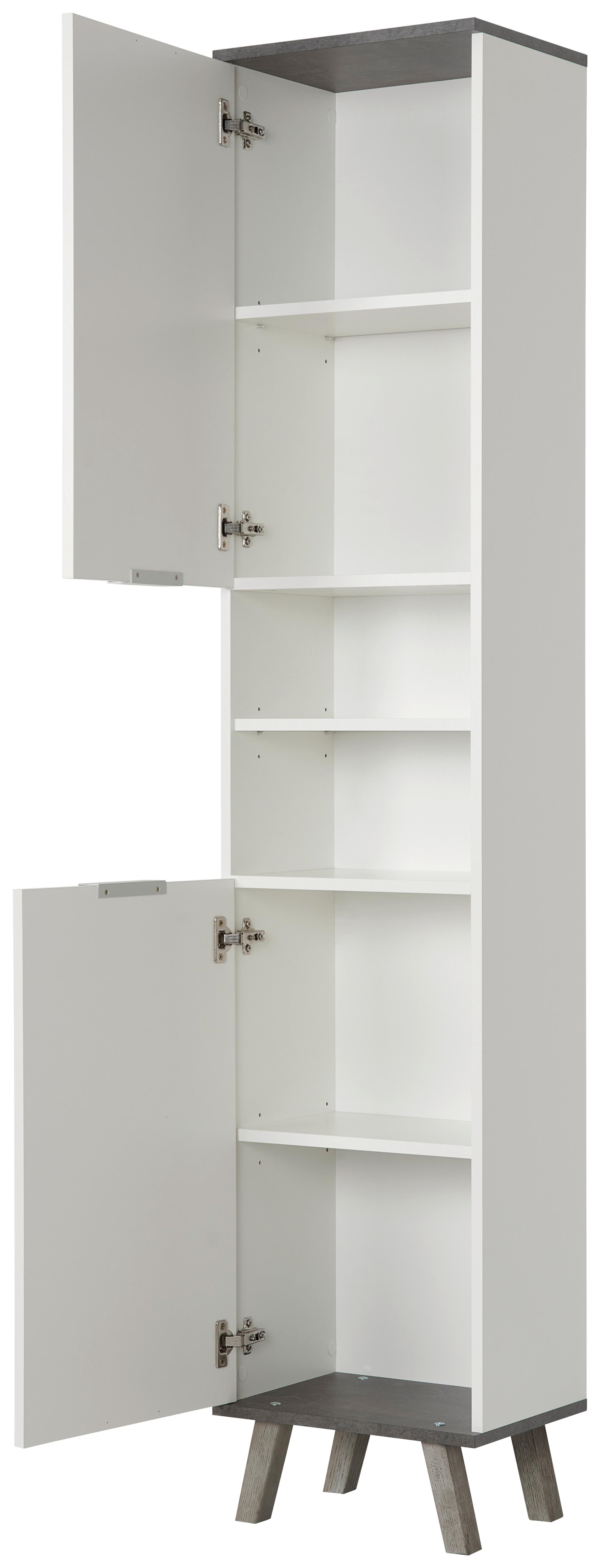 Hochschrank mit Echtholzfüßen Turin B: 40 cm Weiß/Beton - Weiß/Grau, MODERN, Holzwerkstoff (40/195/30cm)