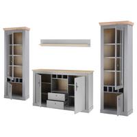 Wohnwand Chambord Hellgrau/Eichefarben B: 328cm - Eichefarben/Hellgrau, Design, Holzwerkstoff (328/201/44cm) - MID.YOU