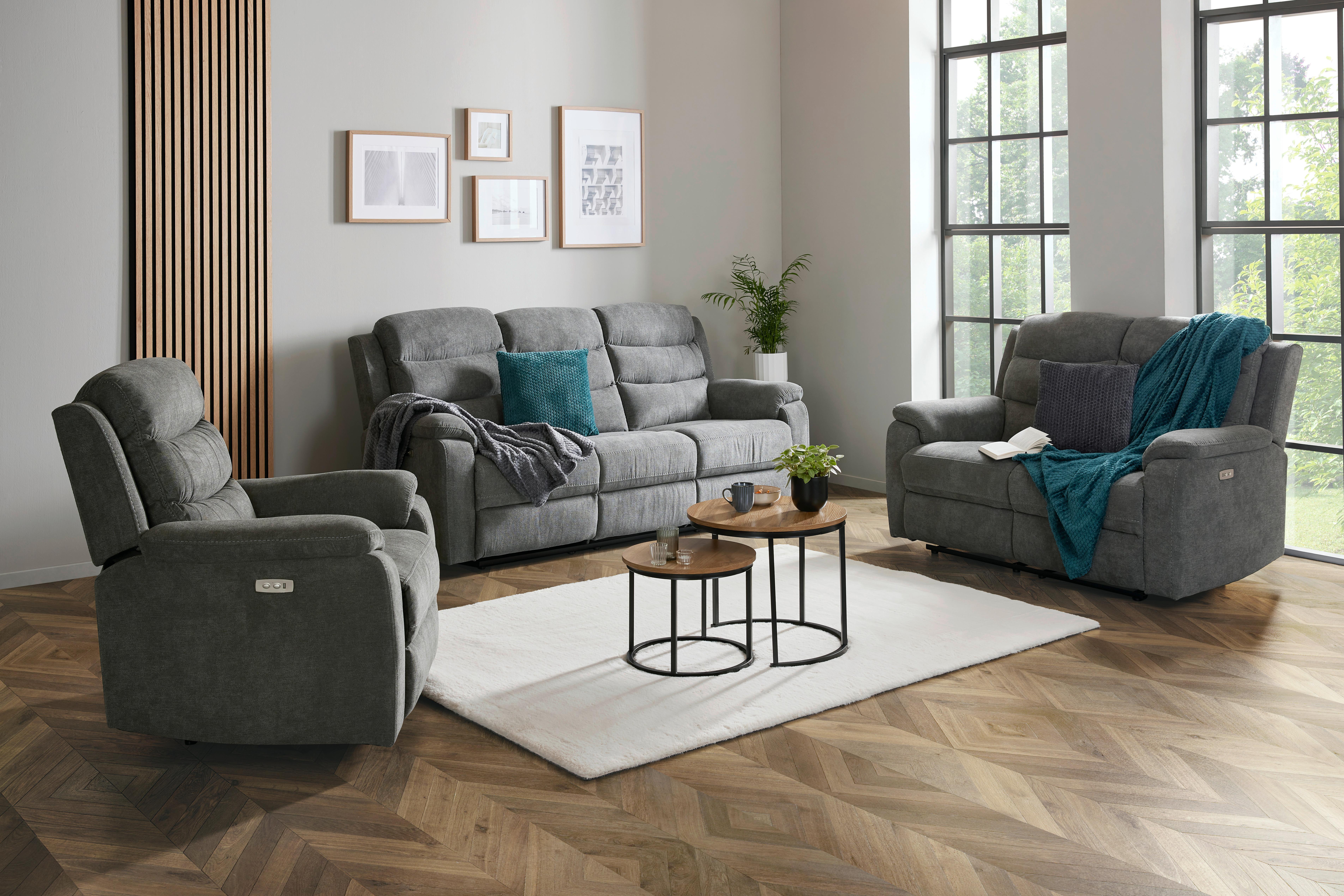 Relaxační křeslo MANSCHESTER, šedá - šedá/černá, Konvenční, textil/plast (92/102/93cm) - Based