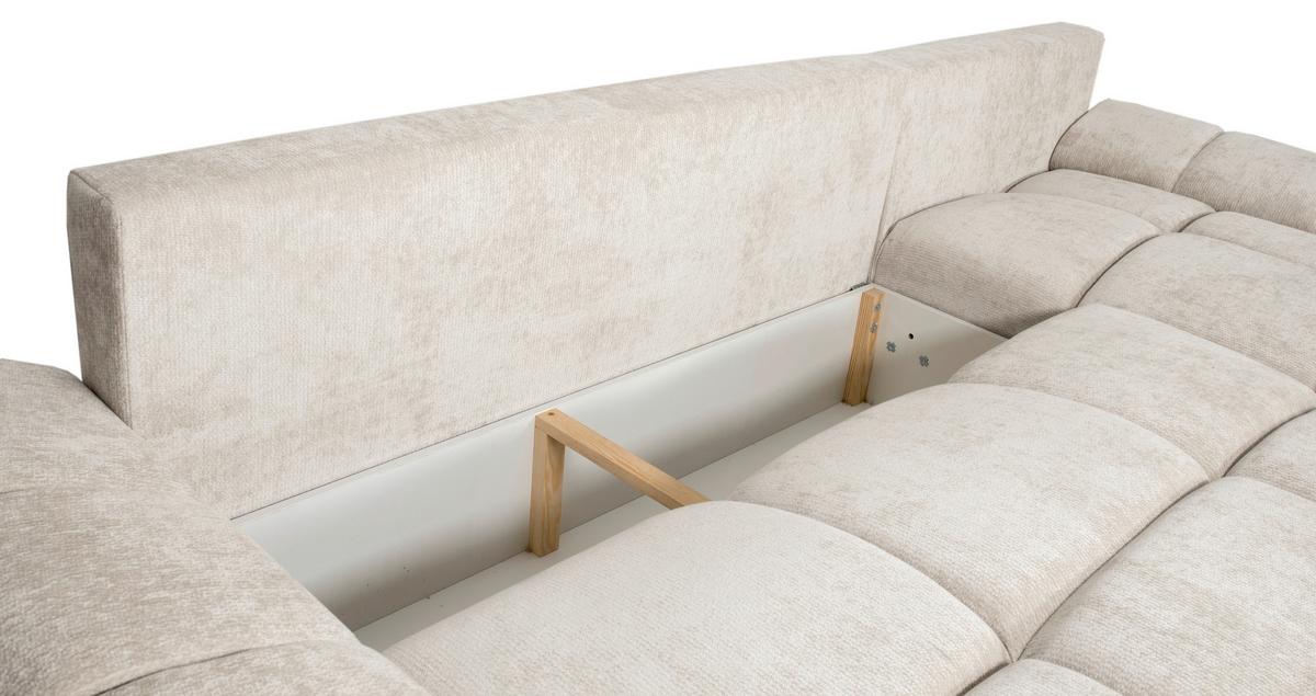 ECKSCHLAFSOFA Ramon, Creme S: 196x182 cm - Chromfarben/Beige, Trend, Textil (296/182cm)