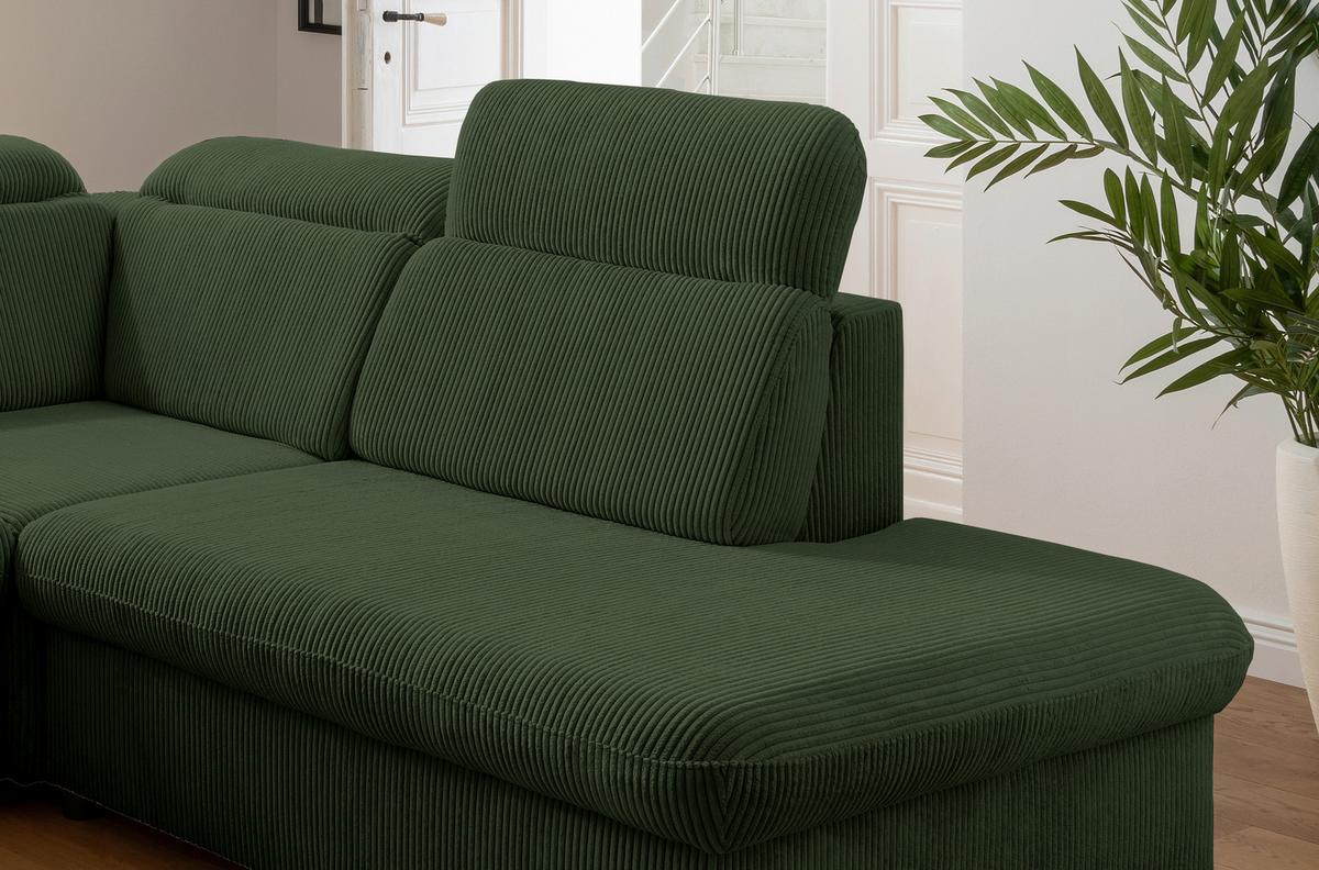 Ecksofa Vasto Dunkelgrün S: 283x228 cm - Chromfarben/Dunkelgrün, Design, Textil (283/228cm) - Livetastic