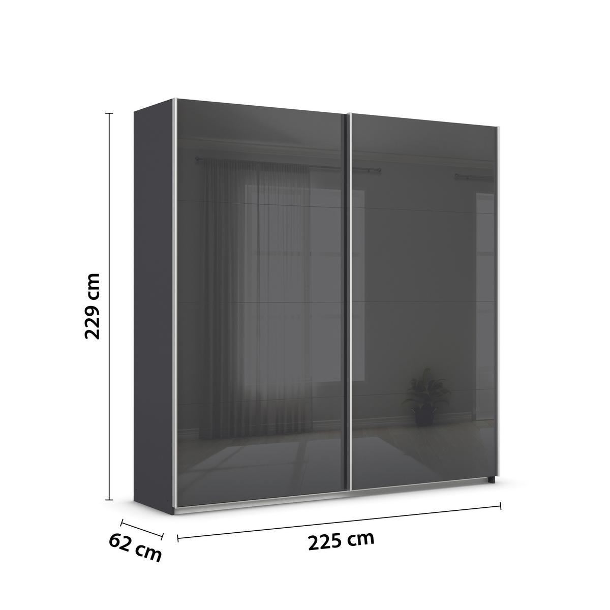 Tolóajtós Szekrény Feldkirch 225/229 Cm - magasfényű antracit/antracit, Modern, faalapú anyag/Üveg (225/229/62cm)
