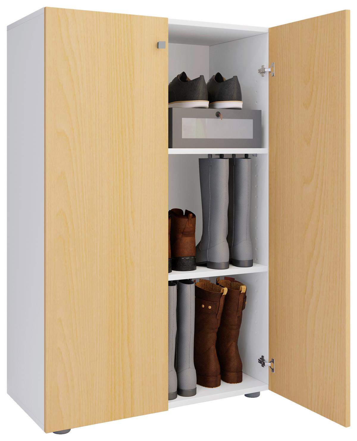 Schuhschrank Lona Weiß Buchefarben Dekor - Buchefarben/Schwarz, Design, Holzwerkstoff (70/110/39cm) - MID.YOU