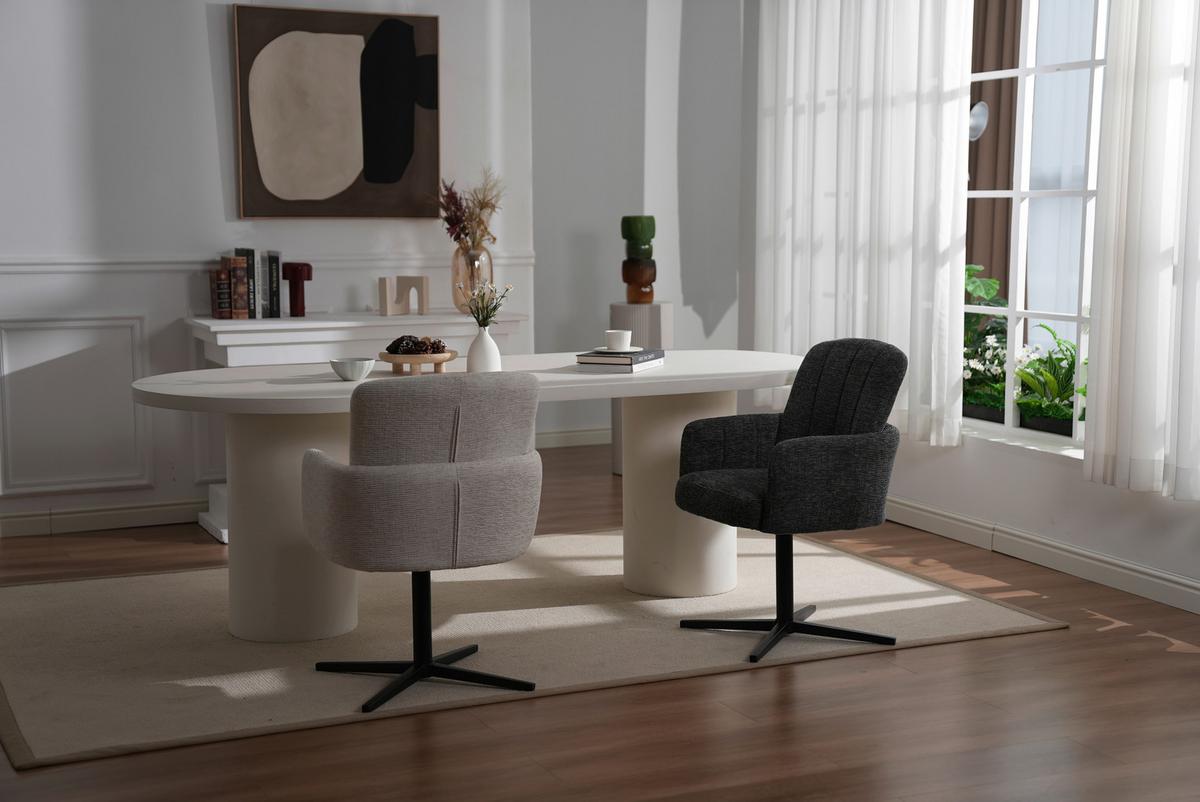 Armlehnstuhl Allison Leinenoptik Grau, B: 58 Cm - Dunkelgrau/Schwarz, LIFESTYLE, Holz/Textil (58/86/64cm) - Livetastic