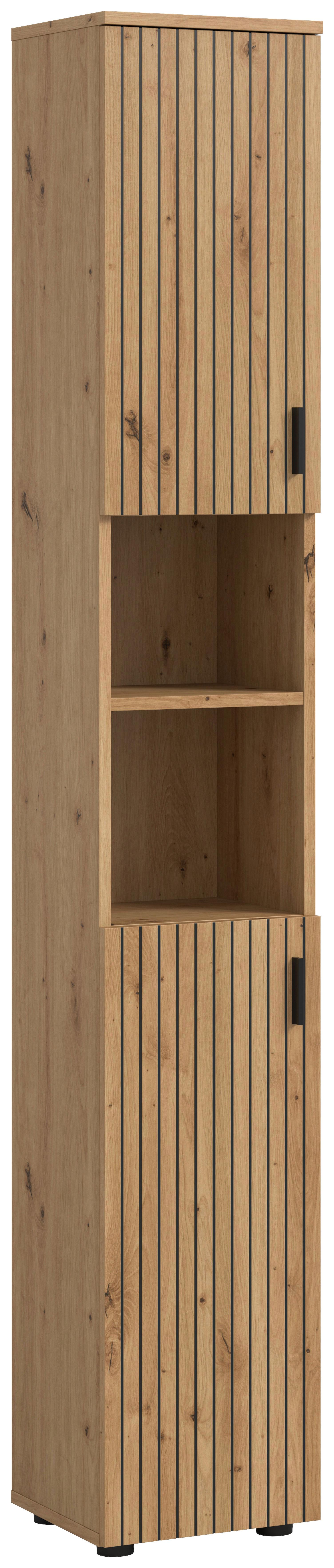 Hochschrank Mone Eiche Artisan B: 30cm - Schwarz/Eiche Artisan, Basics, Holzwerkstoff (30/192/30cm) - MID.YOU