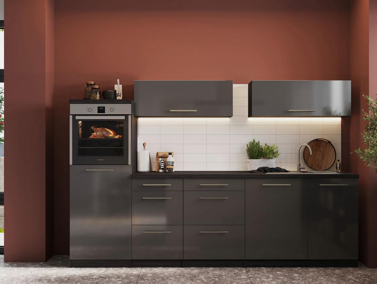 Küchenzeile Premium mit Geräte 280 cm Grau mit Kochinsel - Eichefarben/Grau, Basics, Holzwerkstoff (280/160cm) - Respekta