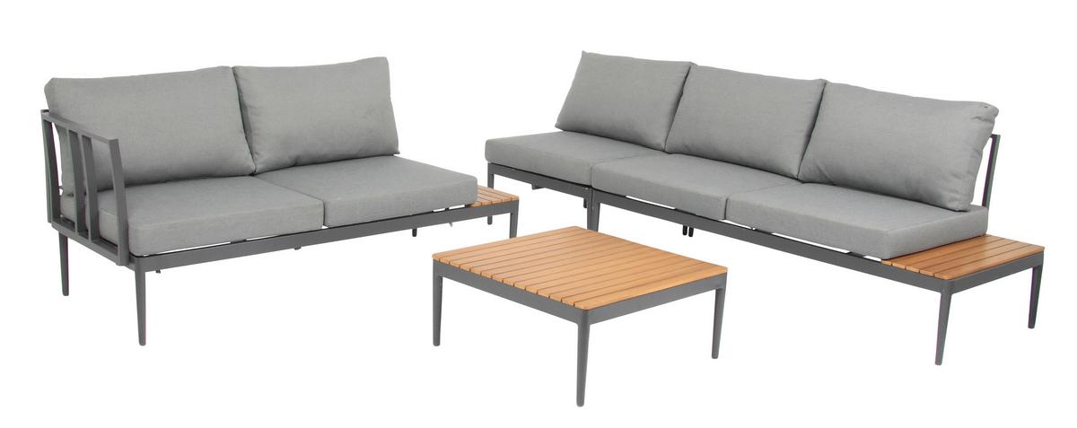 Loungegarnitur 4-Tlg. Paros Holz/Metall/Textil mit Kissen - Anthrazit/Silberfarben, Basics, Holz/Textil (243/68/243cm) - Acamp