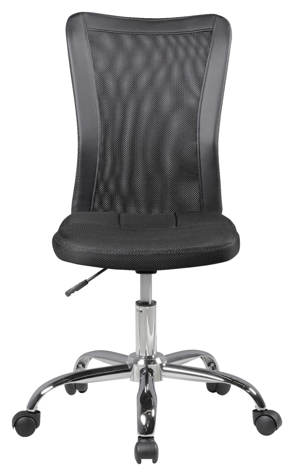 Jugenddrehstuhl Lukas Leder/Netz Schwarz Bis 60 Kg - Chromfarben/Schwarz, MODERN, Kunststoff/Textil (60/100/60cm) - MID.YOU