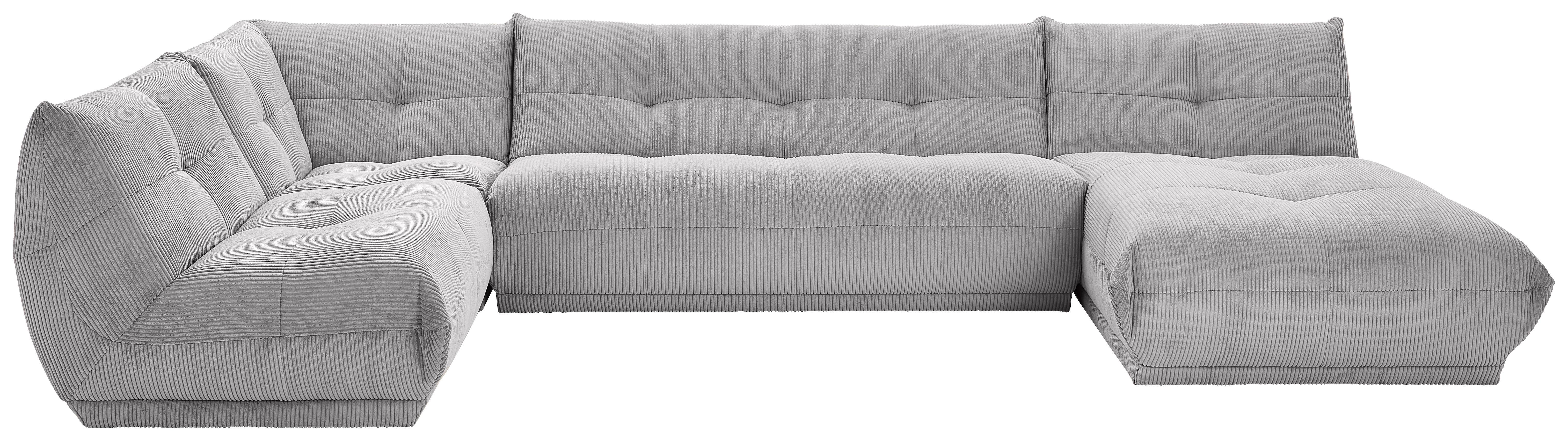 Wohnlandschaft Giselle Grau Cord - Grau, Trend, Textil (210/390/185cm) - Livetastic