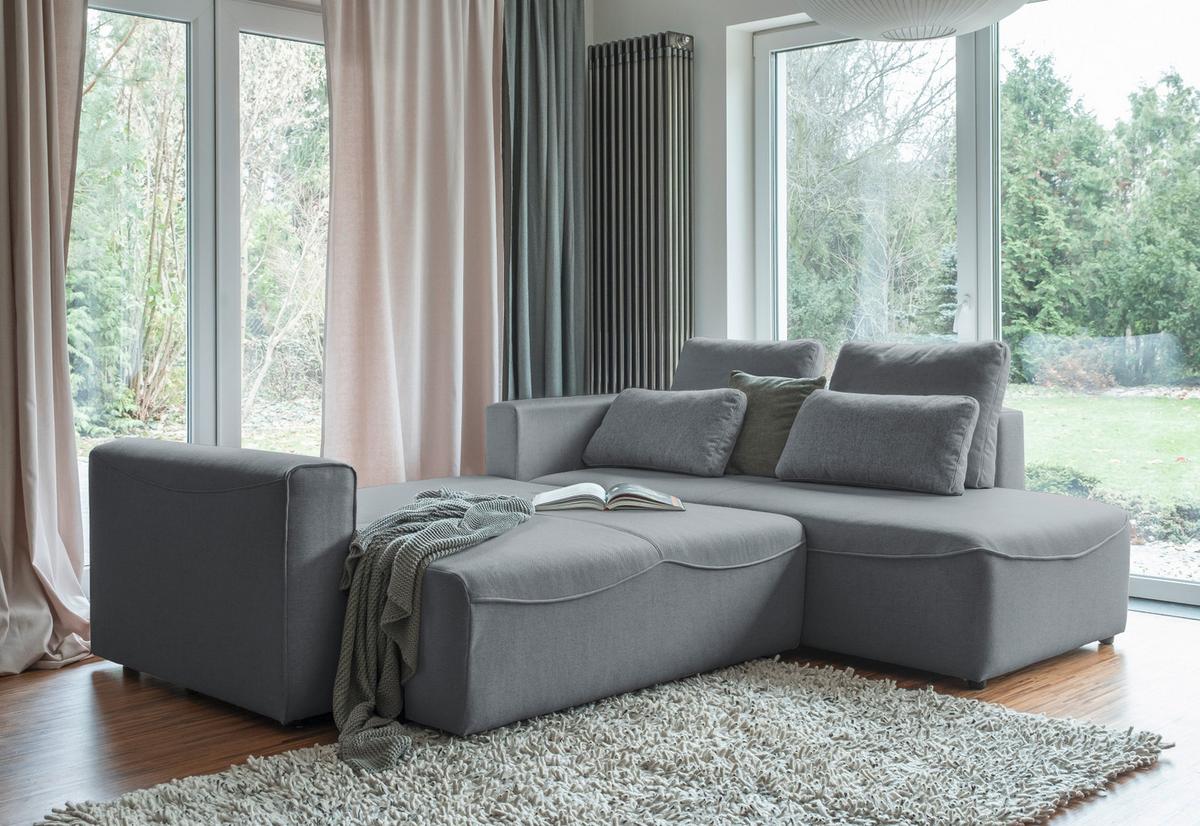 Rohová sedačka HOLLY L, oboustranná, šedá - šedá/černá, Design, dřevo/textil (257/93/210cm)
