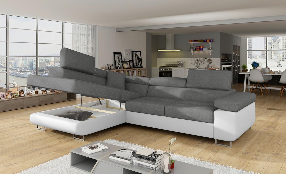 Ecksofa Anton Grau, Weiß S: 203x272 Cm - Chromfarben/Weiß, Design, Textil (203/272cm) - MID.YOU