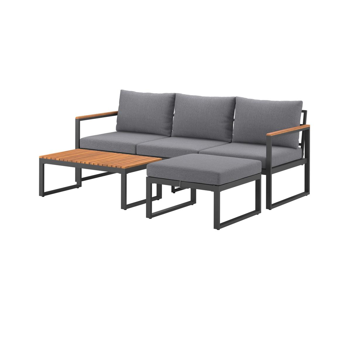 Loungegarnitur Acapulco - Weiß/Grau, MODERN, Holz/Textil (199/69/73cm) - Beldano