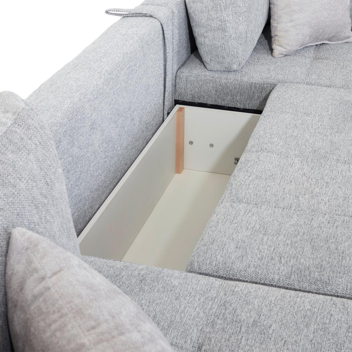 Wohnlandschaft Lugano - Hellgrau/Schwarz, MODERN, Holz/Textil (359/216cm)