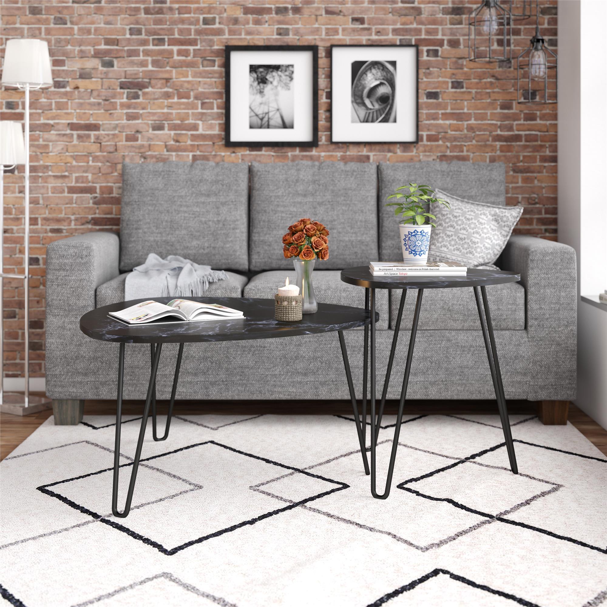 Couchtischset Athena 2-Tlg. Schwarz - Schwarz, Design, Holzwerkstoff/Metall (51/57/51cm) - MID.YOU