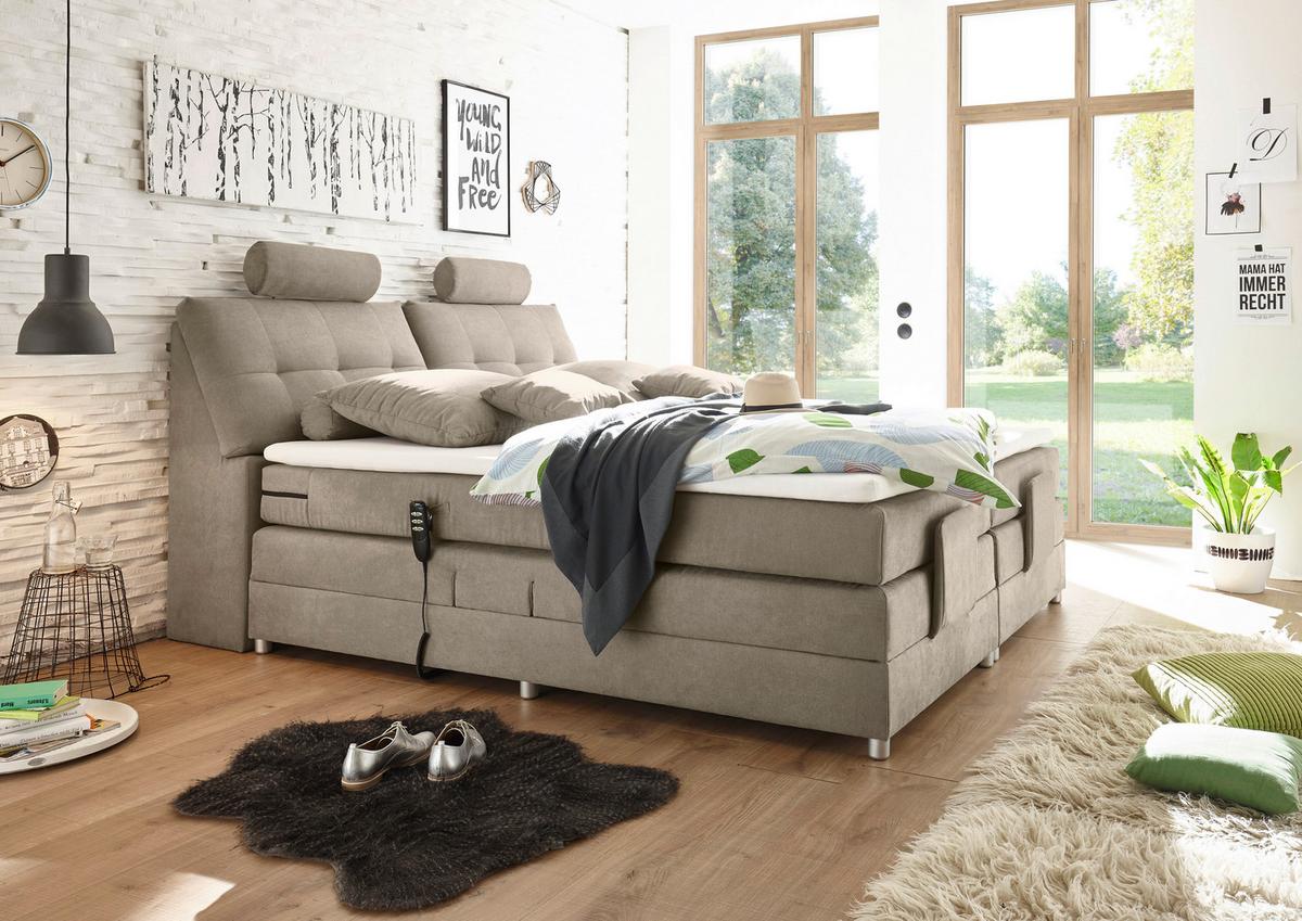 Boxspringbett Mit Topper Elektrisch 180x200 Palermo - Sandfarben/Silberfarben, MODERN, Holzwerkstoff/Textil (180/200cm) - MID.YOU