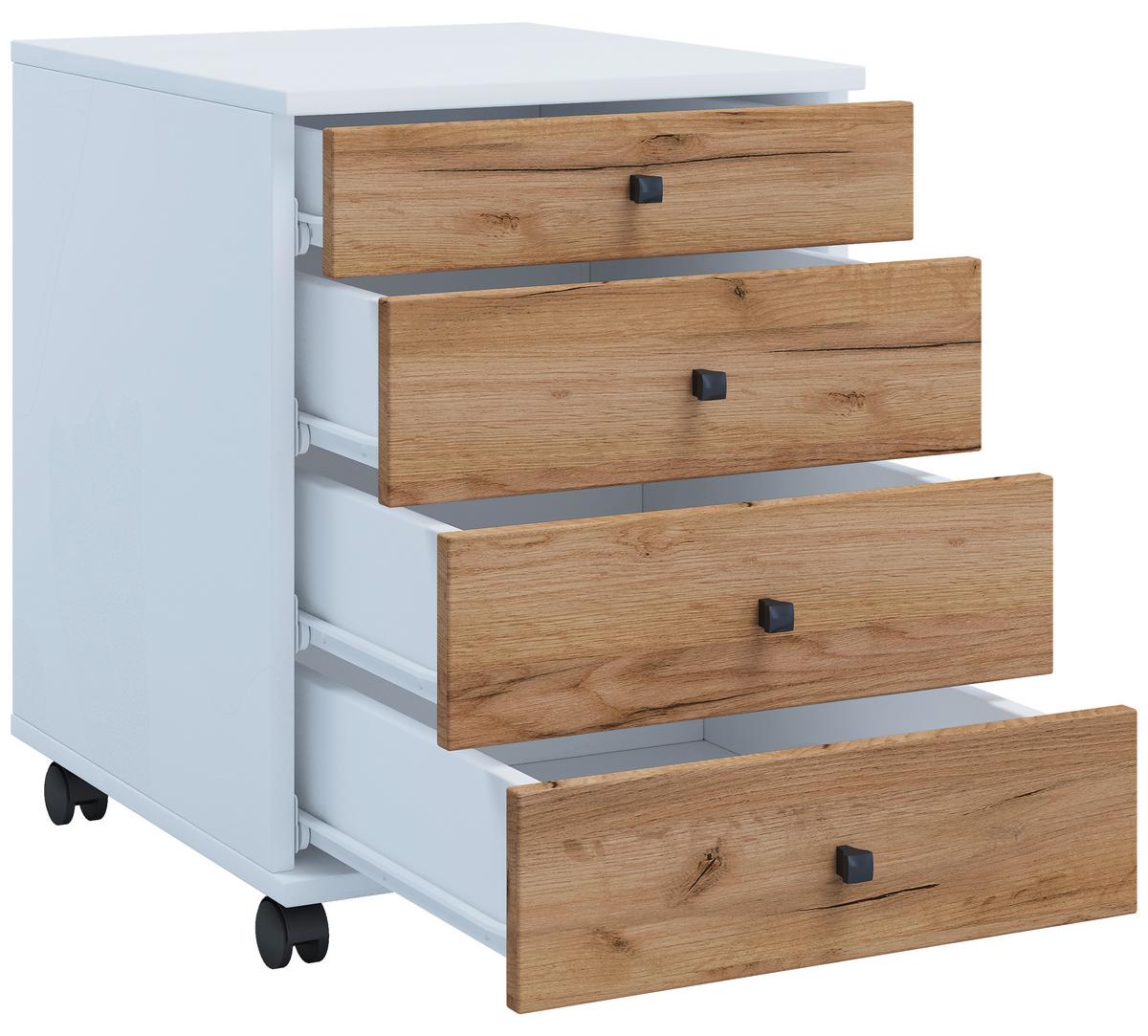 Rollcontainer Lona Weiß Honigeiche Dekor - Honigeiche/Schwarz, Design, Holzwerkstoff/Kunststoff (42/57/50cm) - MID.YOU