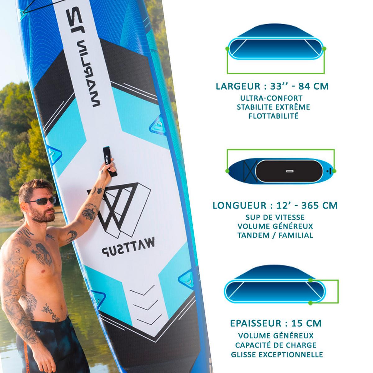 Stand Up Paddle Aufblasbar Sup Wattsup Marlin 12' - Blau/Schwarz, Basics, Kunststoff (365/15/81cm)