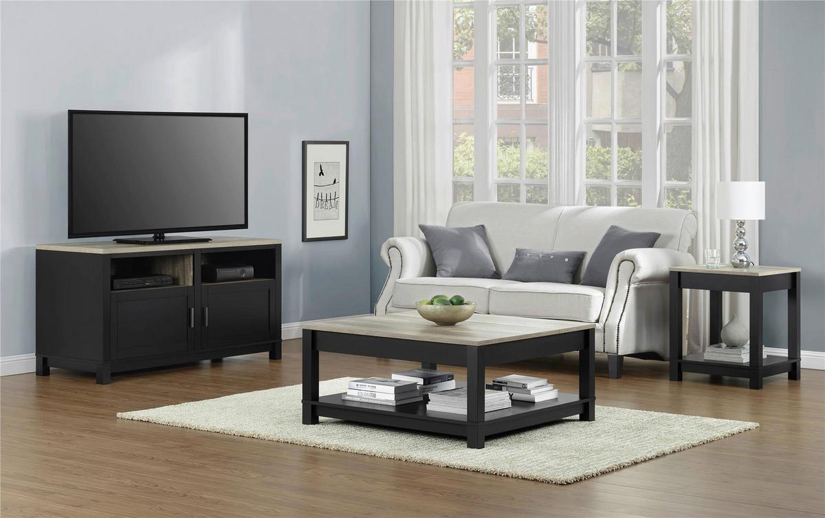 Couchtisch Carver mit Ablagefach Schwarz - Schwarz, Design, Holzwerkstoff/Metall (90/90/44cm) - MID.YOU