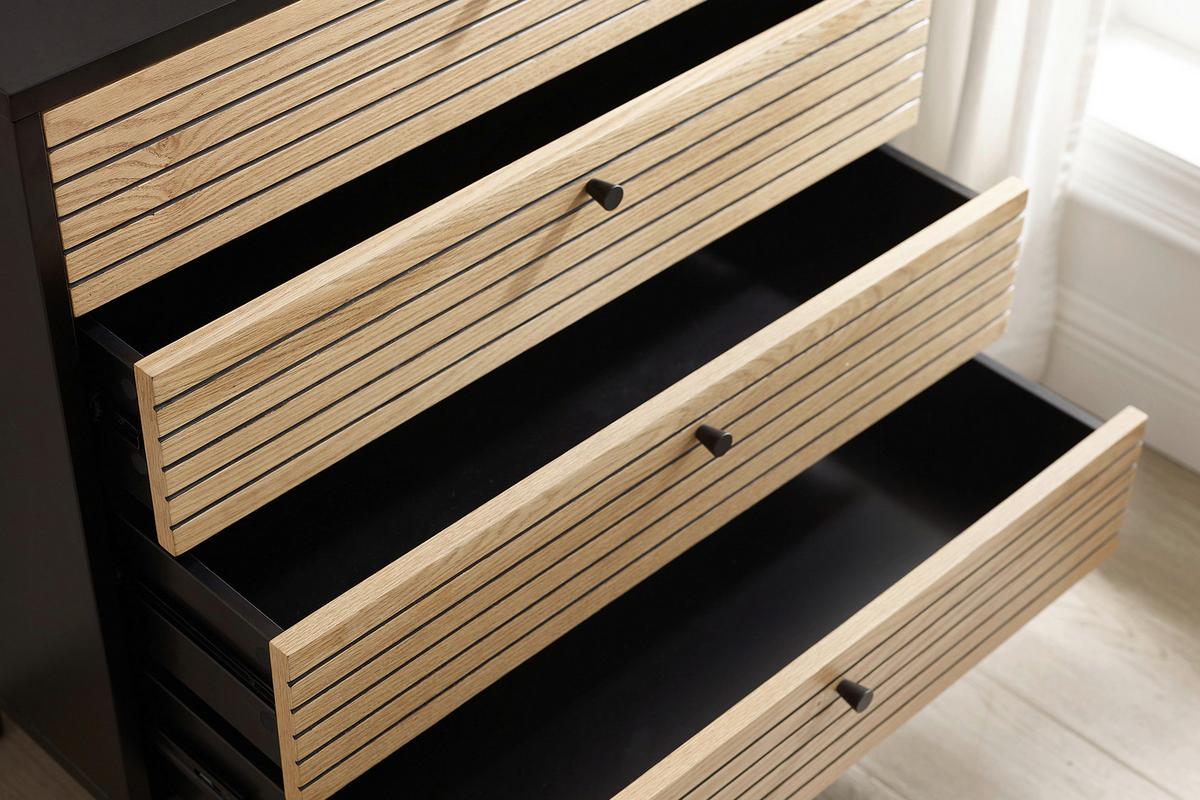 Kommode Schwarz, Eichefarben B: 80cm - Eichefarben/Schwarz, Design, Holz/Holzwerkstoff (80/85/40cm) - Livetastic