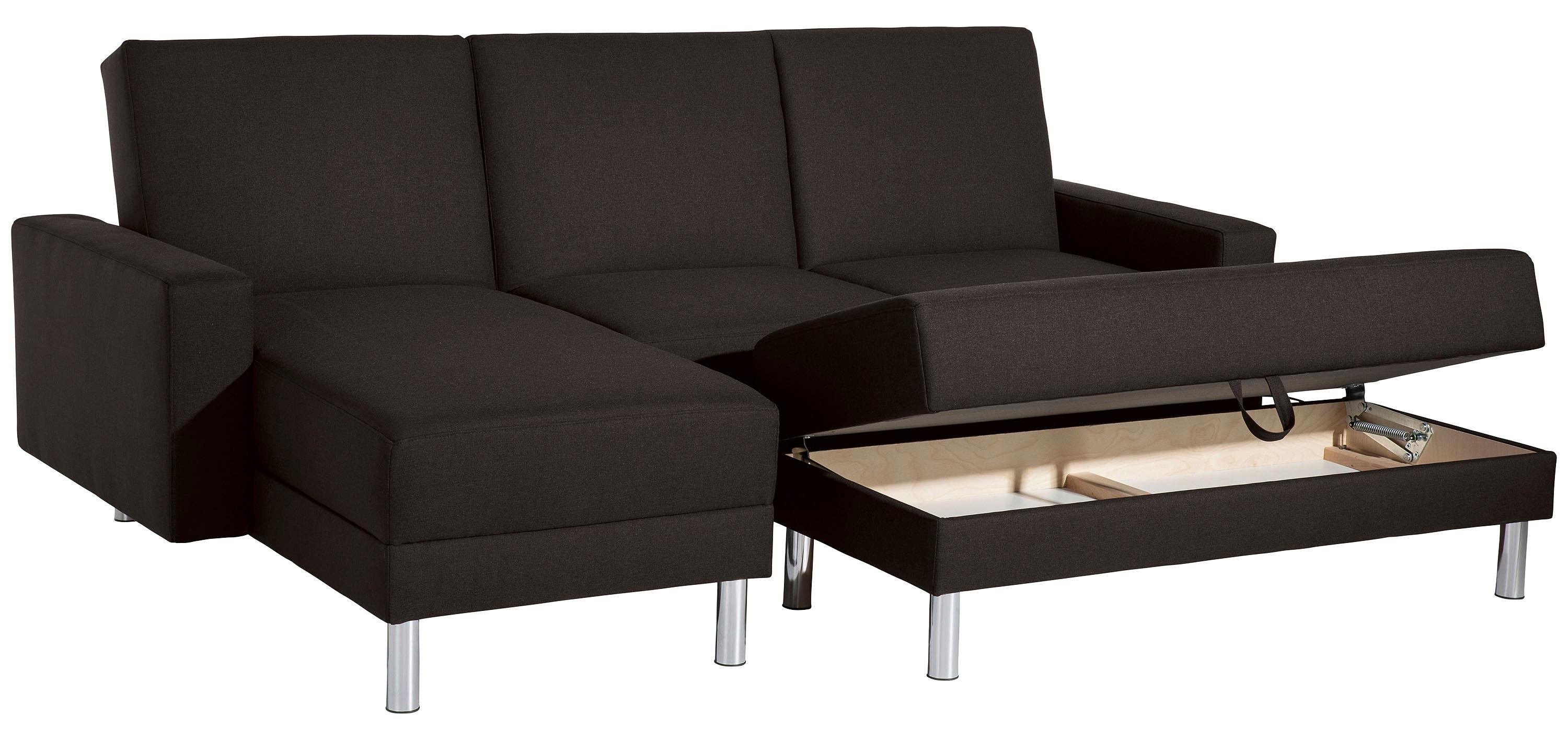 Ecksofa mit Schlaffunktion Just Fashion Dunkelbraun - Chromfarben/Dunkelbraun, KONVENTIONELL, Textil (152/230cm) - Max Winzer