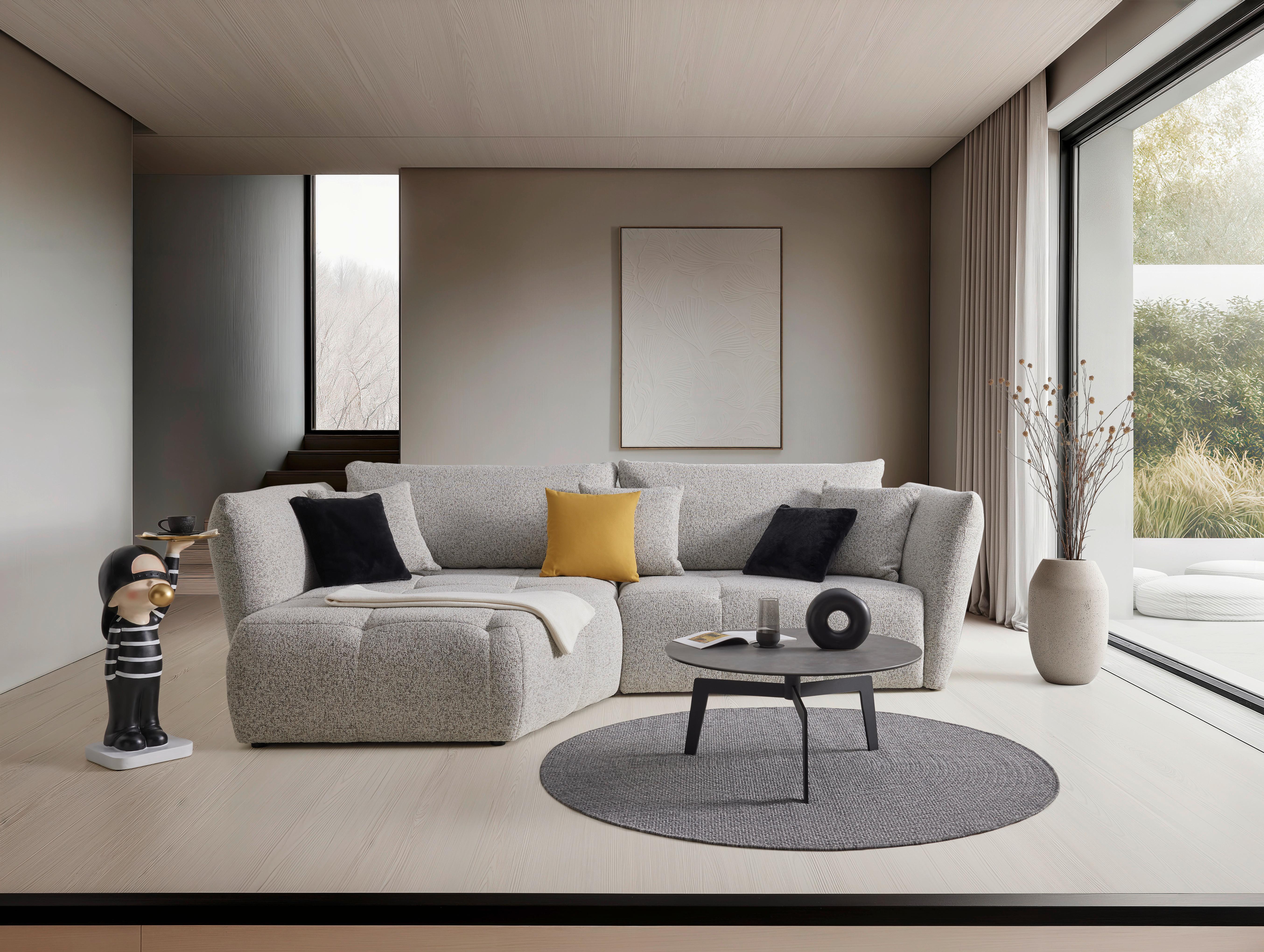 Sedací souprava BONNY, levá, béžová / černá, 5x polštář - černá/béžová, Moderní, dřevo/textil (193/300cm) - Premium Living