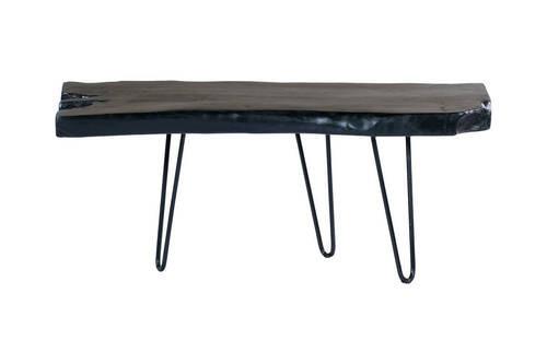 Beistelltisch mit Teakholz Platte Woodstock, Schwarz - Schwarz, MODERN, Holz/Metall (100/40/25-40cm) - Kayoom
