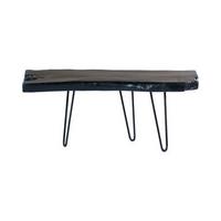 Beistelltisch mit Teakholz Platte Woodstock, Schwarz - Schwarz, MODERN, Holz/Metall (100/40/25-40cm) - Kayoom