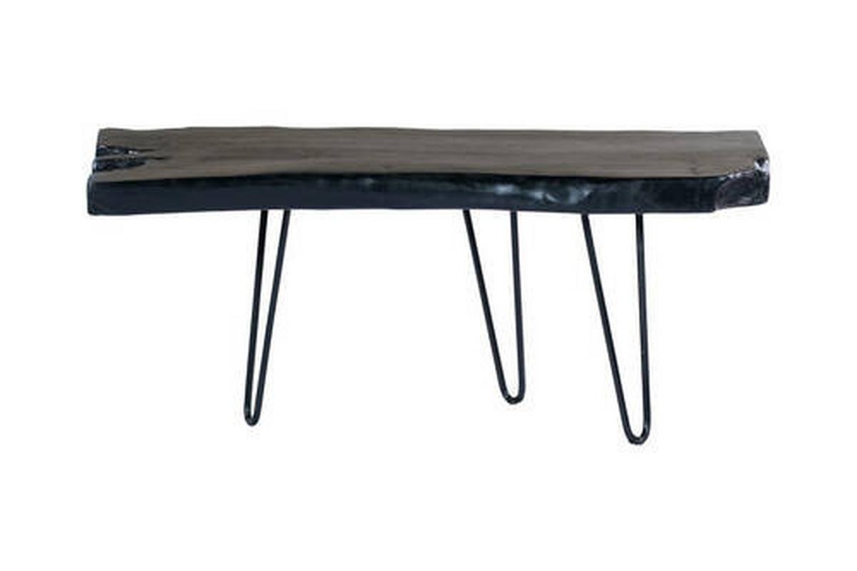 Beistelltisch mit Teakholz Platte Woodstock, Schwarz - Schwarz, MODERN, Holz/Metall (100/40/25-40cm) - Kayoom