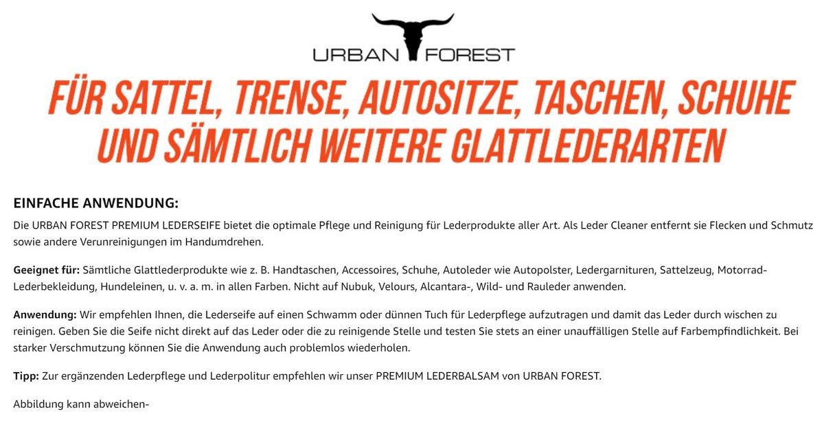 Lederpflege Premium Leder Seife - Basics, Kunststoff (500ml) - Urban Forest