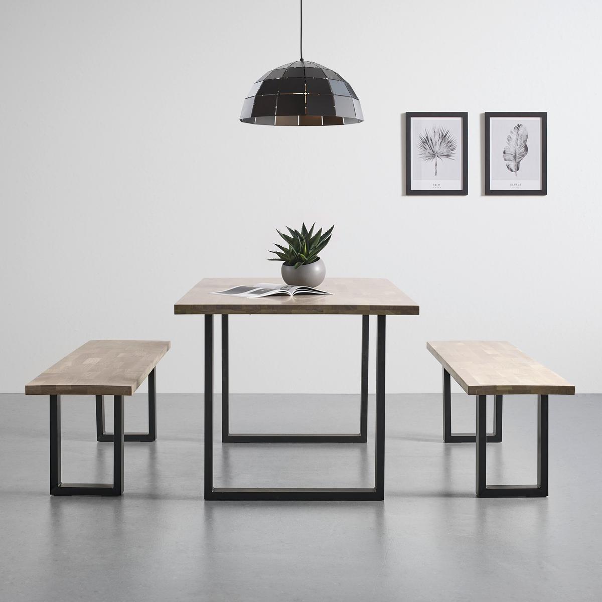 Jídelní stůl VALERIO 180x90 cm - černá/barvy dubu, Moderní, kov/dřevo (180/90/76cm) - Bessagi Home