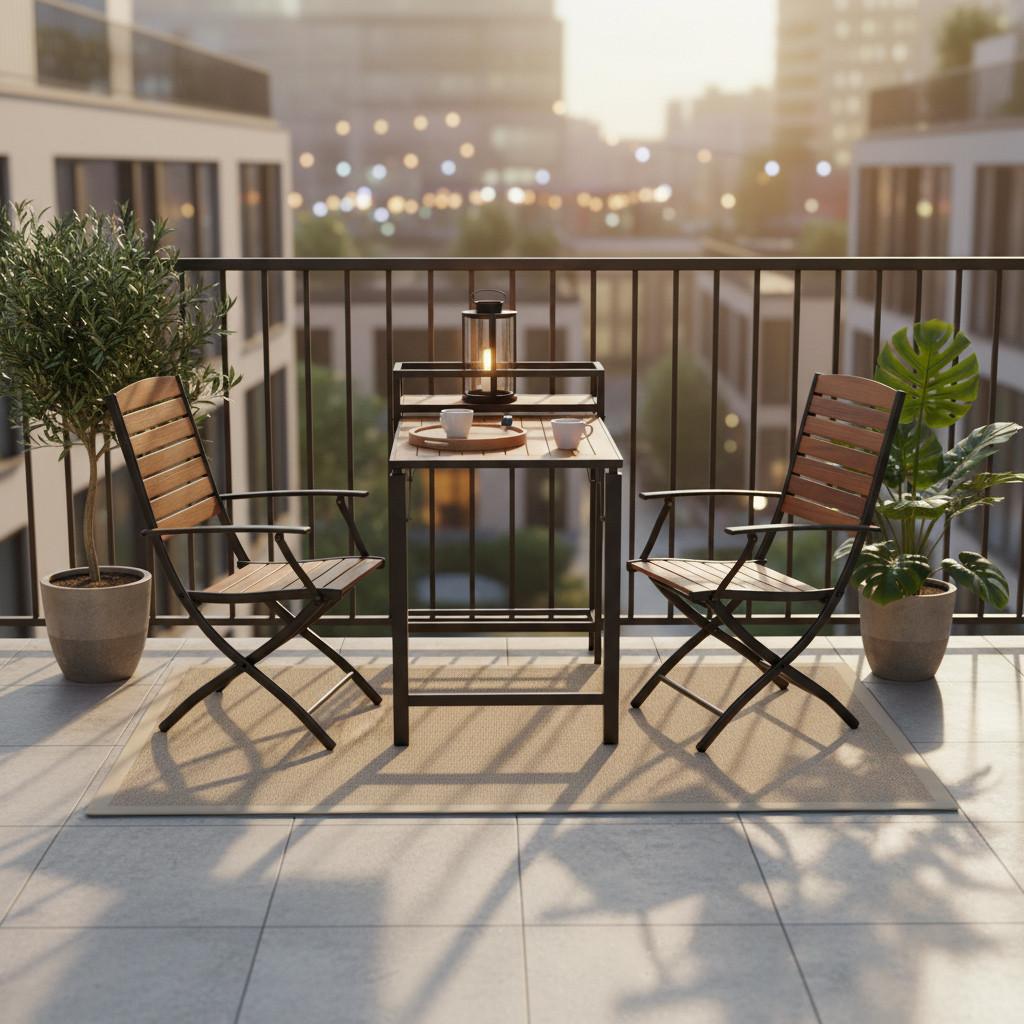 Balkonset Santorin - Graphitfarben/Naturfarben, MODERN, Holz/Metall - Gardenson