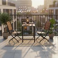 BALKONSET SANTORIN - Graphitfarben/Naturfarben, MODERN, Holz/Metall - Gardenson