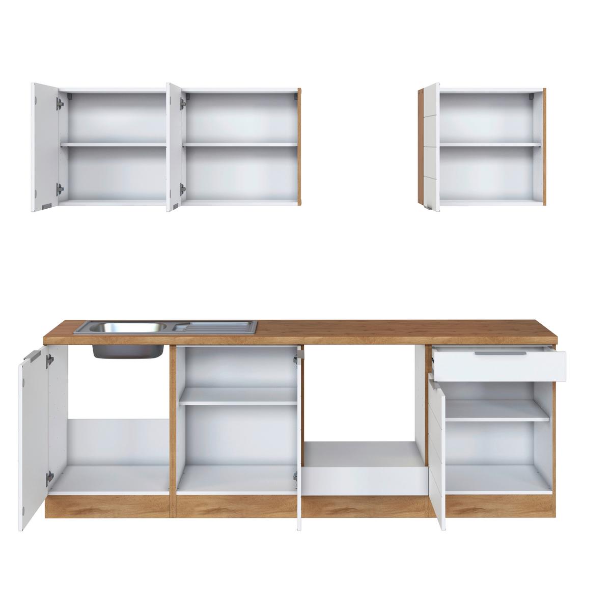 Küchenzeile Florenz ohne Geräte 240 cm Weiß/Eichef. - Eiche Wotan/Weiß, Design, Holzwerkstoff (240cm) - Held