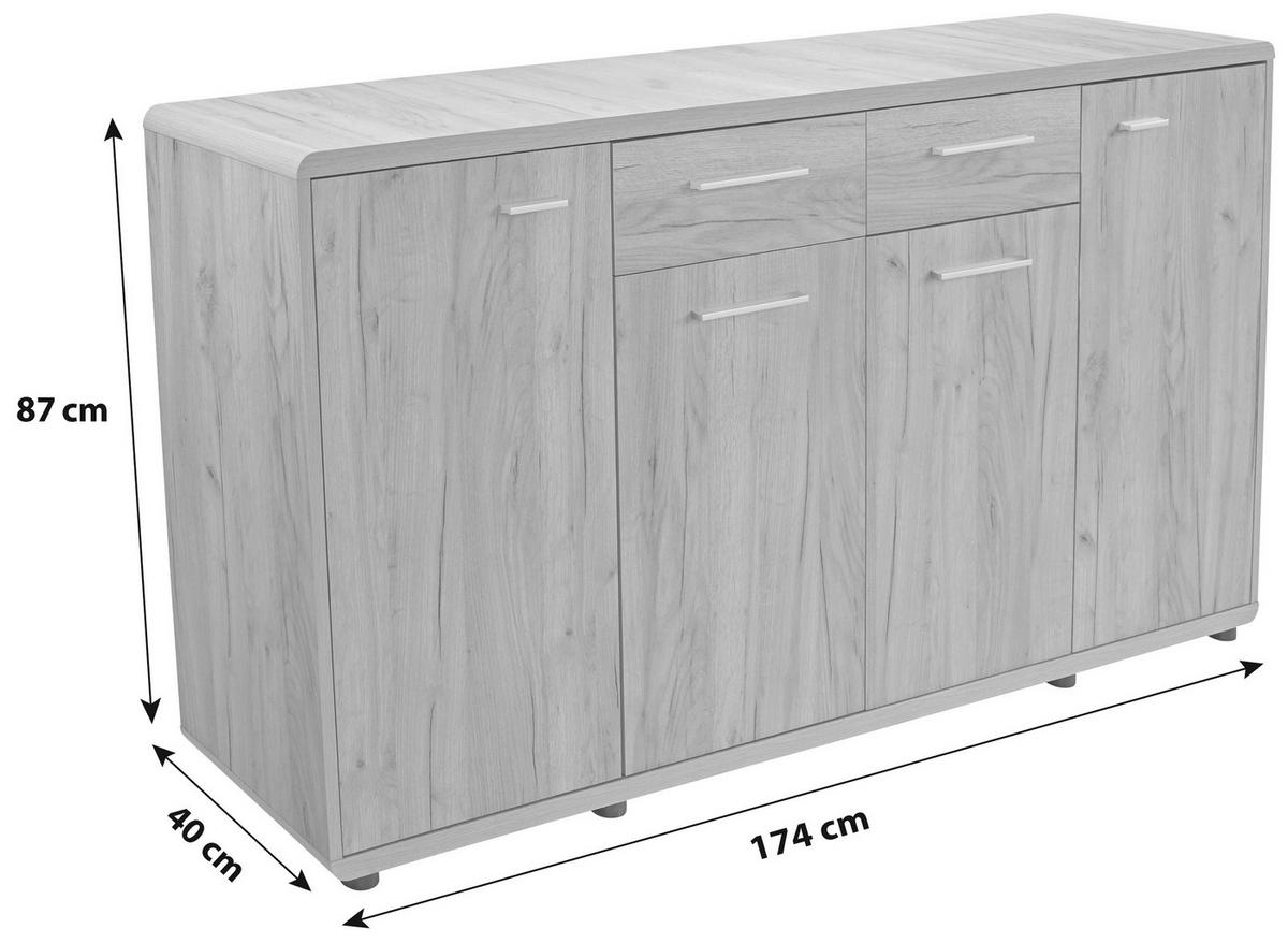 KOMODA FONTANA NEW FTK05 - farba duba/tmavosivá, Modern, kompozitné drevo/plast (174,4/87,2/40cm)