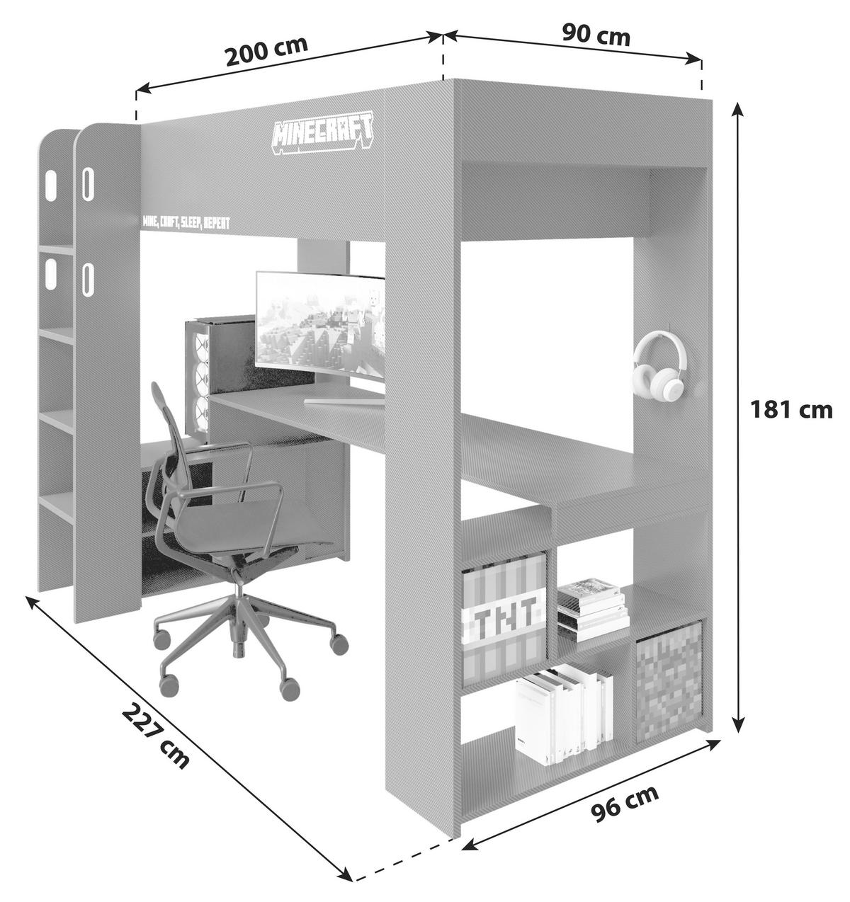 Hochbett Minecraft - Schwarz, MODERN, Holz/Holzwerkstoff (90/200cm) - Minecraft