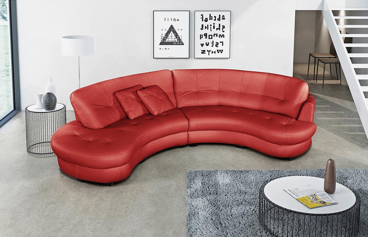 Ecksofa Bretania, Rot S: 113x300 - Rot/Schwarz, Design, Leder/Textil (113/300cm) - Livetastic