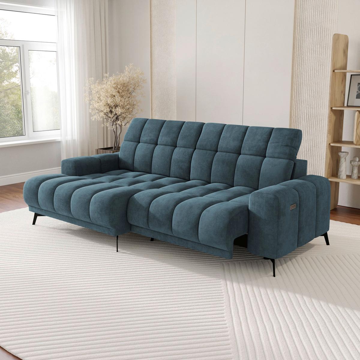 Rohová sedačka LAYA, levá, petrolejová tkanina MEMPHIS - petrolej, Moderní, textil (155/250cm) - Premium Living