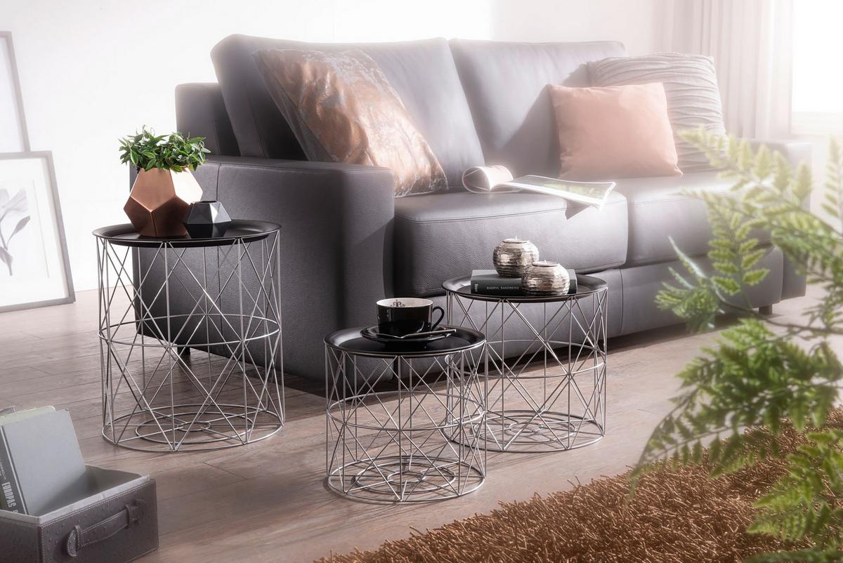 Couchtisch rund abnehmbare Tischplatte 3er-Set, Schwarz - Silberfarben/Schwarz, MODERN, Metall (40/40/45cm) - MID.YOU