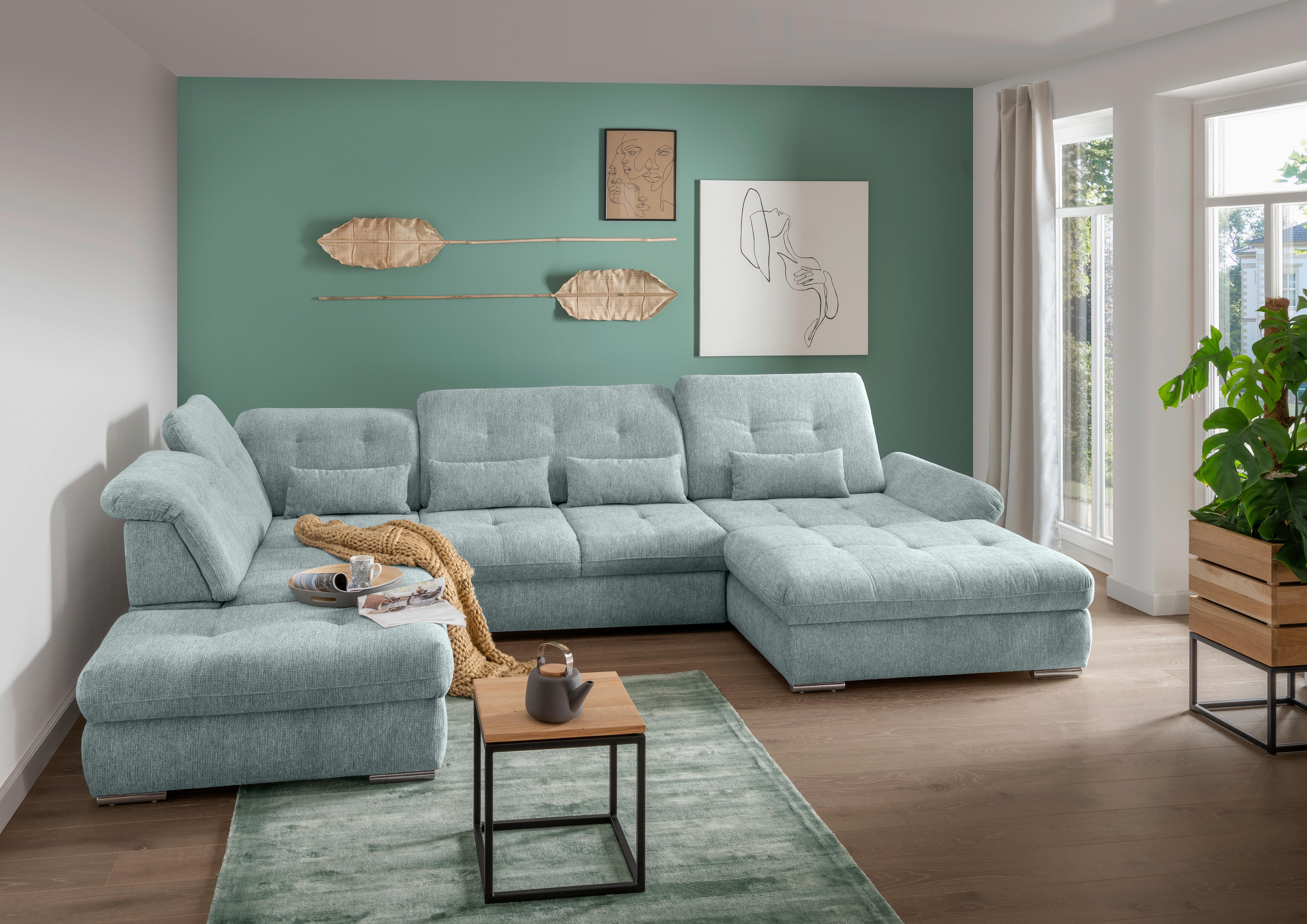 Wohnlandschaft Dalida Blau U: 254x376x195 Cm - Chromfarben/Blau, Design, Textil (254/376/195cm) - Livetastic